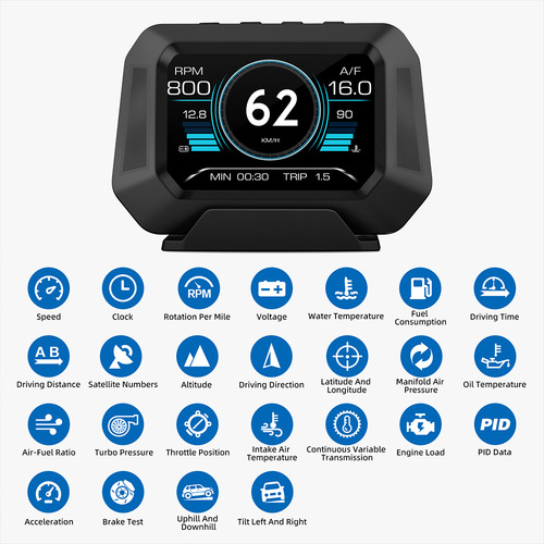 Medidor De Pendiente Inteligente P21 Hud Obd2+gps Y Velocíme