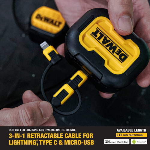 Cable De Carga Dewalt 3 En 1 Retráctil De 1 M Para Iphones/s