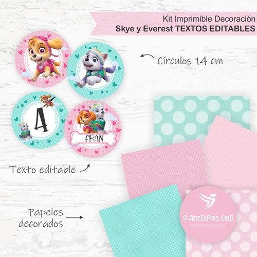 Imagen 3 de 4 de Kit Imprimible Decoración Candybar Skye Everest Textoeditabl