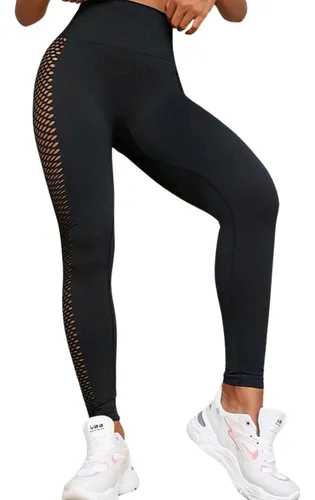Lycra Leggings Deportivo Push Up Con Malla - Negro