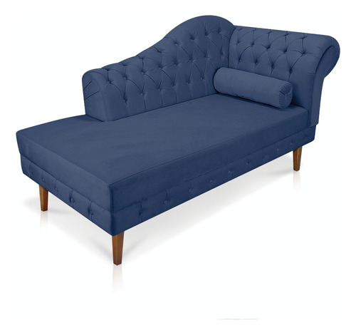 Divã Recamier Capitonê Mônaco 165 Cm Suede Azul Marinho