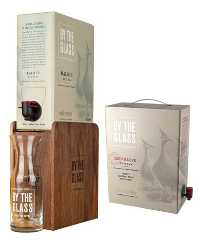 By The Glass Kit Hogar Tintos Base De Madera + Jarro 187 Ml