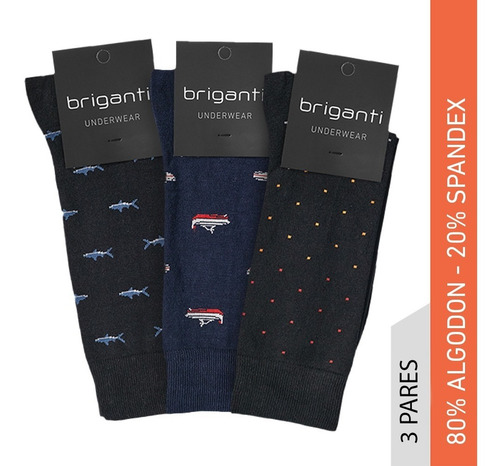 Imagen 2 de 10 de Medias Hombre Algodón Briganti Pack X 3 Fantasía Surtidas