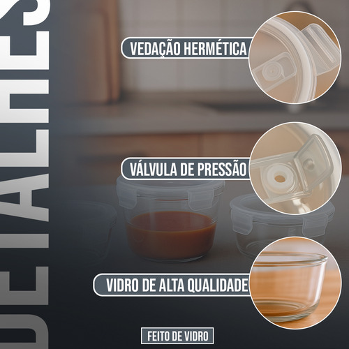 3 Pote Vidro Hermético Multiuso Refratário 850ml/560ml/360ml