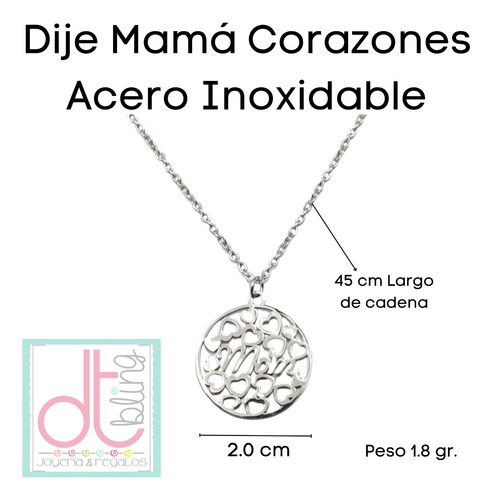 Imagen 2 de 3 de Dije Regalo Mama Corazones Collar Acero Inoxidable Plata
