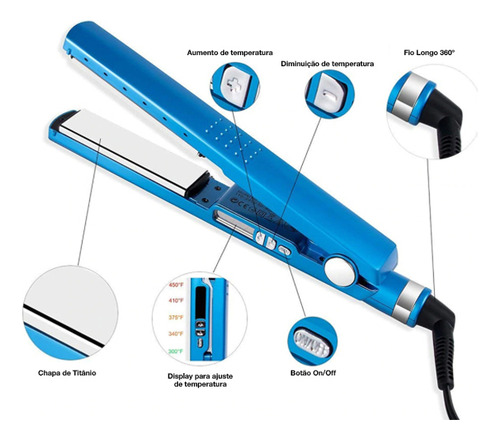 Chapinha de cabelo Prancha Para Progressiva- Salão Profissional Profissional azul