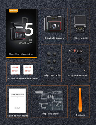 Dash Cam Kingslim D5 4k con Wifi Cámara frontal para coches 256 GB