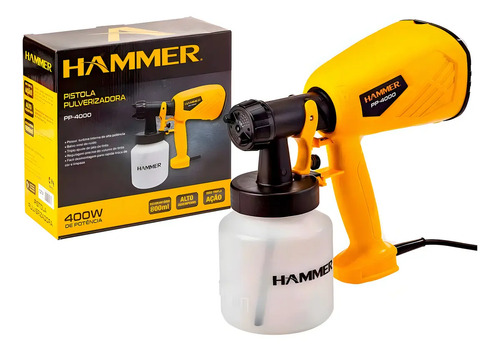 Pistola Pintura Pulverizador Hammer 400w 800ml Gypp4000 Cor Amarelo