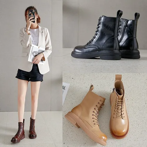 Botas Estilo Británico Botas Retro De Tubo Medio