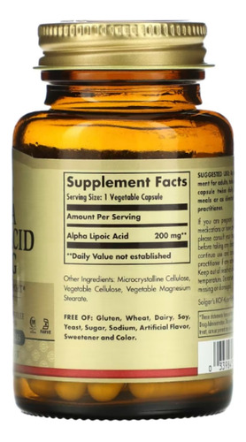 Acido Alfa Lipoico 200mg 50 Capsula Solgar Alpha Lipoic Acid