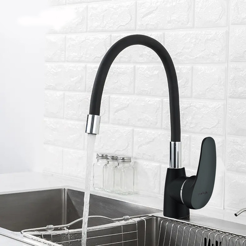 Torneira Para Cozinha Flexível Monocomando Quente E Frio Preto Fosco FC-104 Via Flix