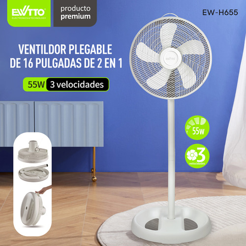 3 En1 Ventilador De Piso 16 Pulgadas Portatil Ewtto Ew-h655