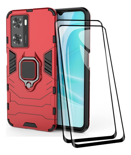 Funda Uso Rudo Carcasa Para Oppo A57/a77+mica Rojo Oppo A57 4g/5g/ A77 4g/5g/ A57e 4g / A57s 4g