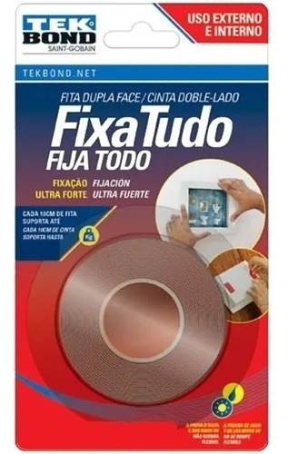 Cinta Doble Faz Ultra Fuerte Exterior 19 Mm X 2 M Tekbond Color Rojo Liso