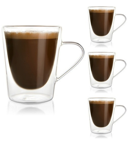 Combo X4 Taza Asa Acrilico Doble Pared Cafe Te Caja Trendy