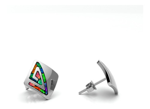 Imagen 2 de 9 de Arete Broquel Ópalo Plata 925 Mujer Agálea Joyería