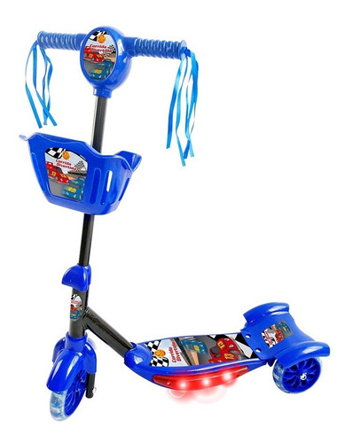 Patinete Musical Infantil Azul Com Cesta E Luzes Led Dm Toys