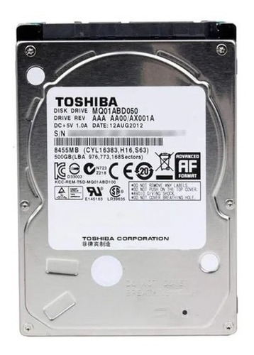Hd 500gb Disco Rígido Interno Toshiba Series Mq01abf050 