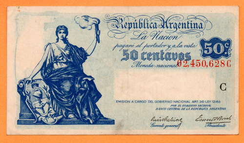 Billete 50 Centavos Del Progreso, Bottero 1801, Año 1942 Mb+