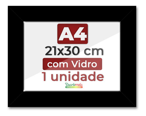 Moldura 21x30 A4 C/ Vidro P/ Certificado Diploma Foto Quadro Cor Preto Liso