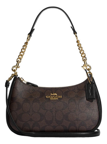 Bolsa Coach Original Teri Shoulder Bag Signature Brown Fina Color Marrón Oscuro