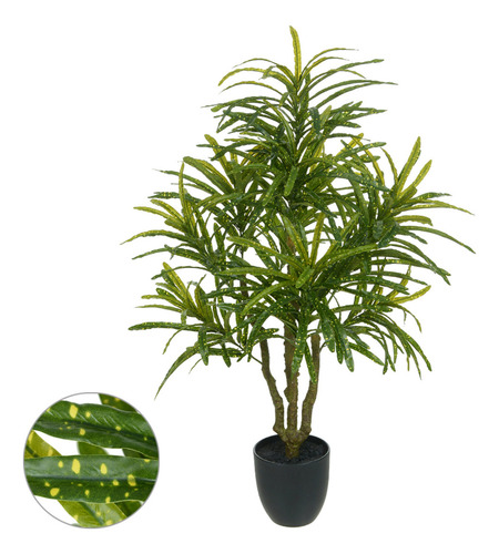 Árvore Croton Com Toque Real Com Pote Verde Amarelo 1 Metro