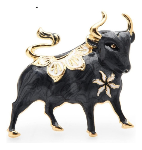 Broche Prendedor Toro Negro Gold Filled