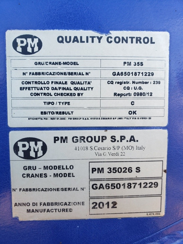 Hidrogrua Pm 35026, 6 Extensiones, Montada Con Homologacion.