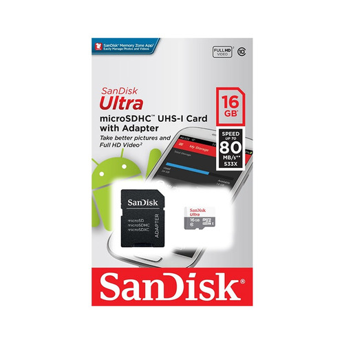 Cartão De Memória Micro Sd Sandisk Ultra 16gb 80mb/s