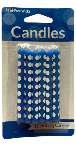 12 Velas De Cumpleaños Azul Con Puntos Blancos
