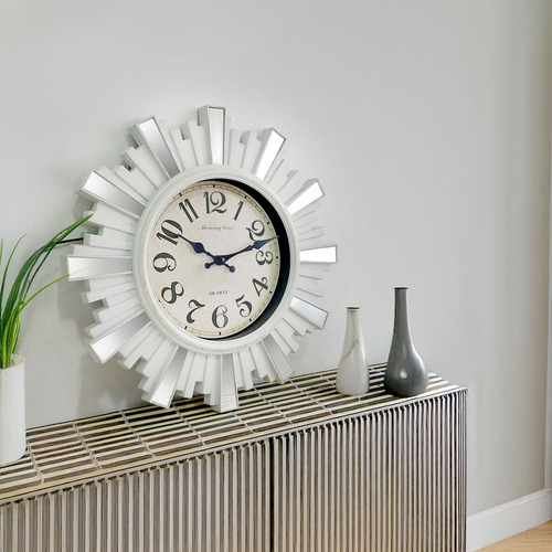 Reloj Para Pared 30 Cm Analógico Calado Espejado - 13362 Estructura Blanco