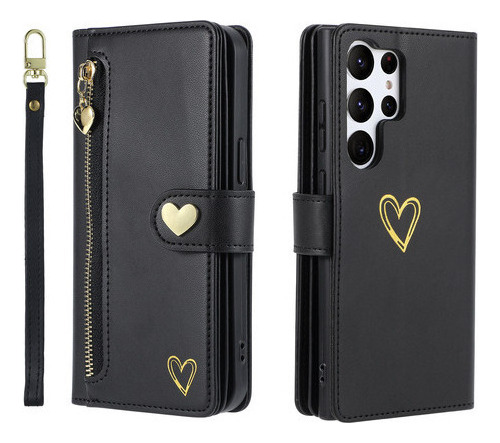 Jing Funda De Piel Tipo Cartera Con Cremallera Para Samsung