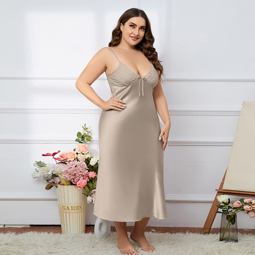Camisole De Encaje Con Pijama De Satén Sexy De Talla Grande