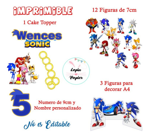 Cake Topper Imprimible Personalizado Sonic Op2