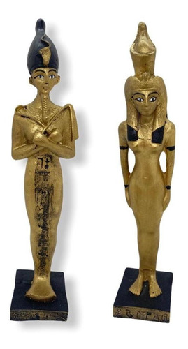 Kit Escultura Casal Egipcio Isis E Osiris - 22 Cm Em Resina Cor Dourado