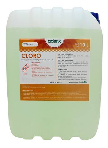 Cloro Blanqueador Líquido Rendidor Concentrado 10 Litros