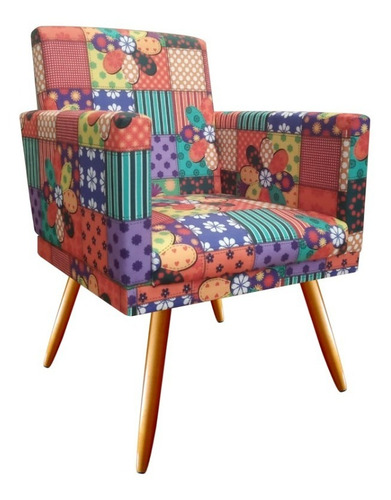 Poltrona Nina Decorativa Triângulo Super Cor Suede Patchwork Desenho Do Tecido Suede