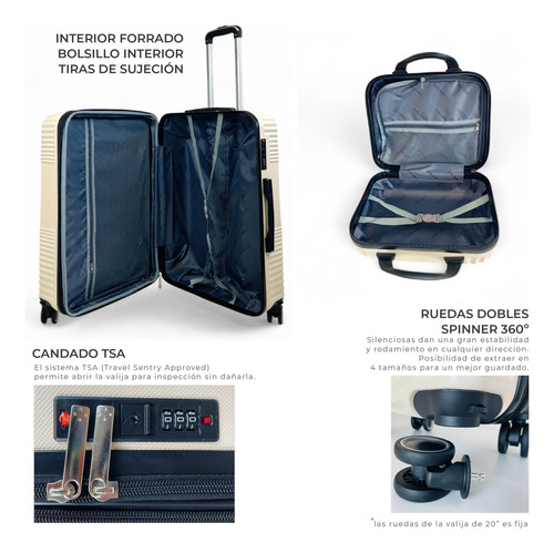 Set Valijas 7 Piezas Gdes Medianas Carry On + Neceser 9005 Beige