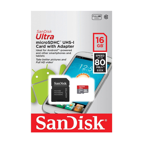 Memoria Micro Sd Sandisk +adaptador16 Gb Android 80 Mbs