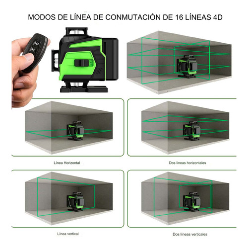 Nivel Láser 4d 16 Líneas Verde Multiuso Lente 2baterías
