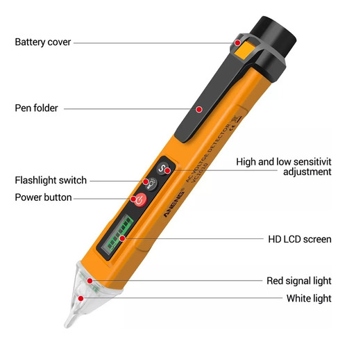 Imagen 4 de 7 de Tester Detector Probador Voltaje Sin Contacto 12-1000 Vac
