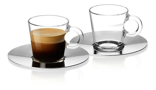 Set View Lungo Nespresso 2 Tazas Vidrio + 2 Platos Acero In