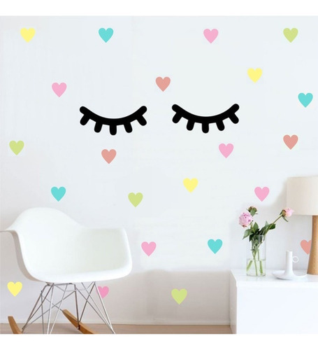 Imagem 1 de 3 de Adesivo Decoração Cílios Fofo Coração Menina Tons Pastel