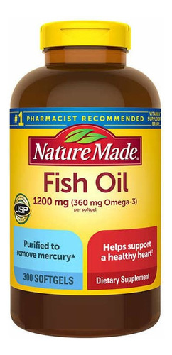 Omega 3 360mg Fish Oil 1200mg Extra Fuerte 300cp + Epa Y Dha Sabor Neutro