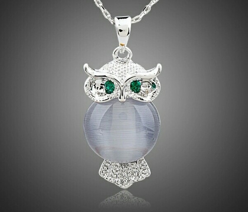 Collar Dije Búho Blanco Para Mujer Con Cristales Austriacos