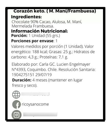 Imagen 2 de 2 de Keto Vegano Corazón De Chocolate (3 Unidades)