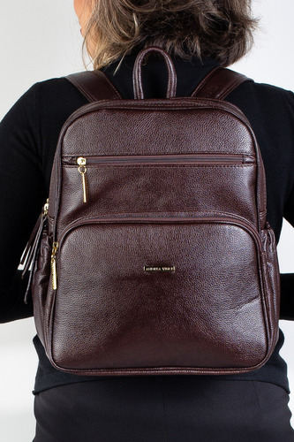 Mochila Feminina De Couro Liso Zaya Cor Marrom