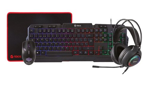 Kit Gamer Teros Te-4063n Audifonos Mouse Teclado Pad Mouse 