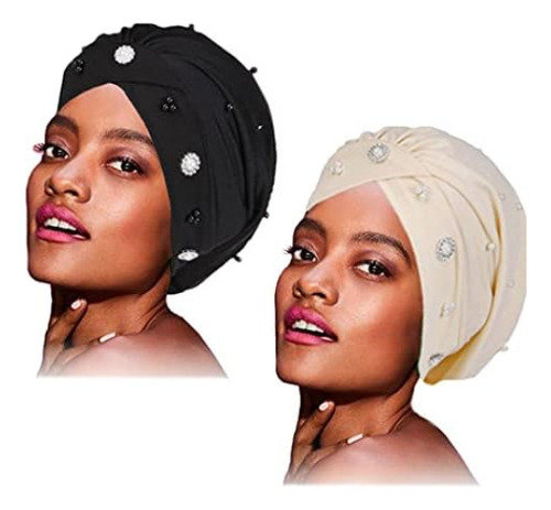 Woeoe Turbante Africano Mujer, Gorro Quimio Con Perlas Suave