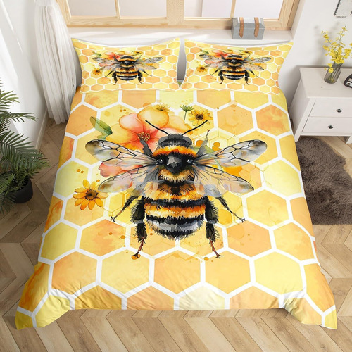 Lindo Juego De Cama De Abeja De Miel Tamaño Completo,funda N